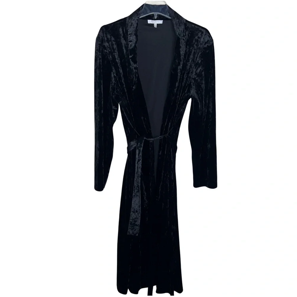 Wayf La Roux Black Velvet Robe with Belt Size XXL